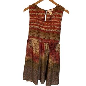 Band of Gypsies Sleeveless Red Tan Mini Dress Size L